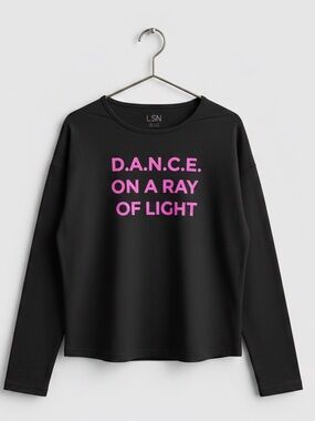 LSN Black Long Sleeve Tee with Pink 'D.A.N.C.E.' Graphic